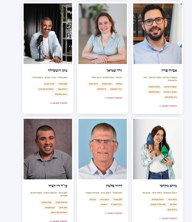 רשת המרצים בפורטל: מרצים ומנחים אמיתיים עם תמונה ותחומי מומחיות